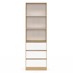 IDMarket Etagère bibliothèque 3 niveaux 3 tiroirs blanc et effet bois* Meubles Tiroirs|Meubles Hauts