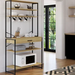 IDMarket Etagère de cuisine industrielle avec tiroir et crochets 80 cm* Meubles Hauts|Meubles Tiroirs