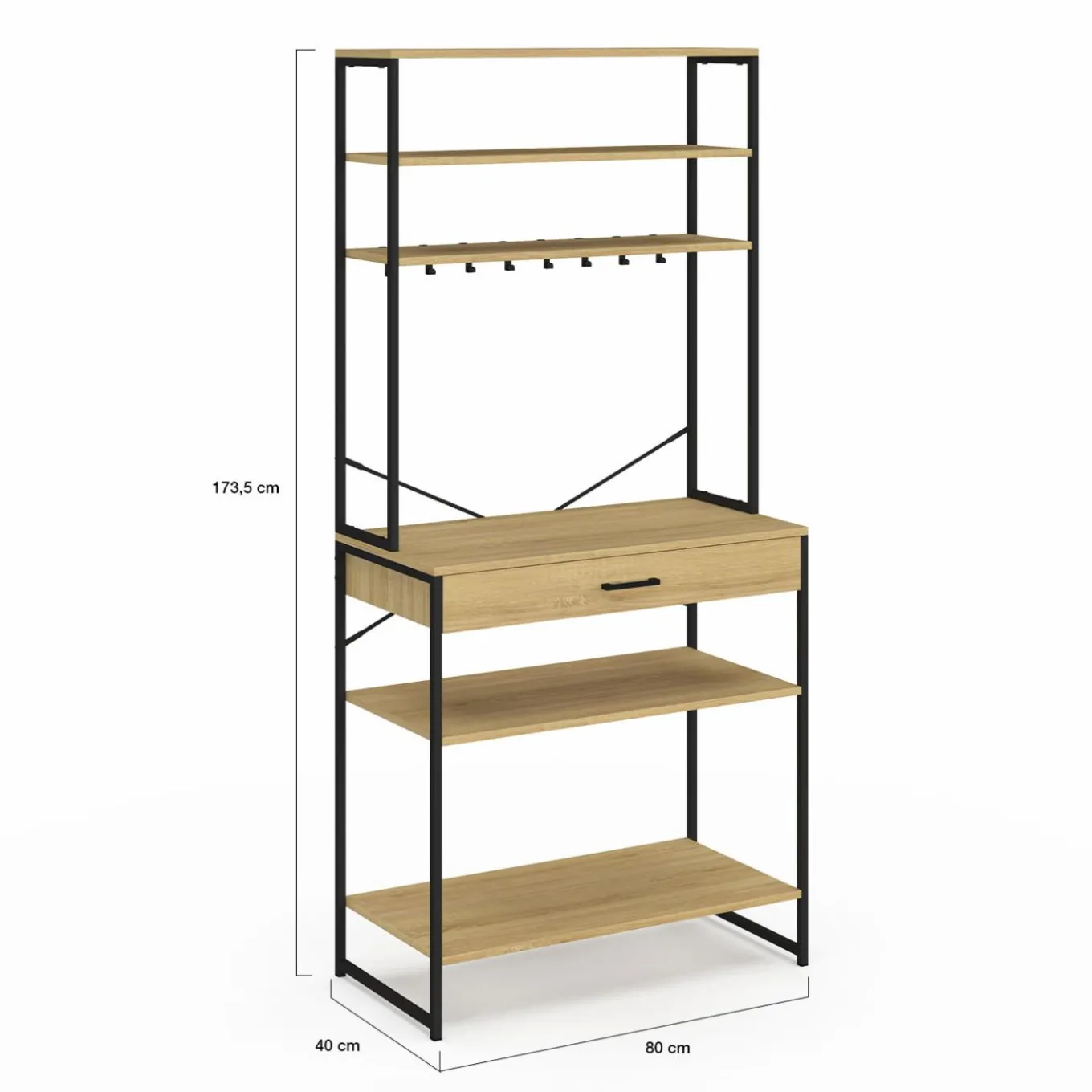 IDMarket Etagère de cuisine industrielle avec tiroir et crochets 80 cm* Meubles Hauts|Meubles Tiroirs