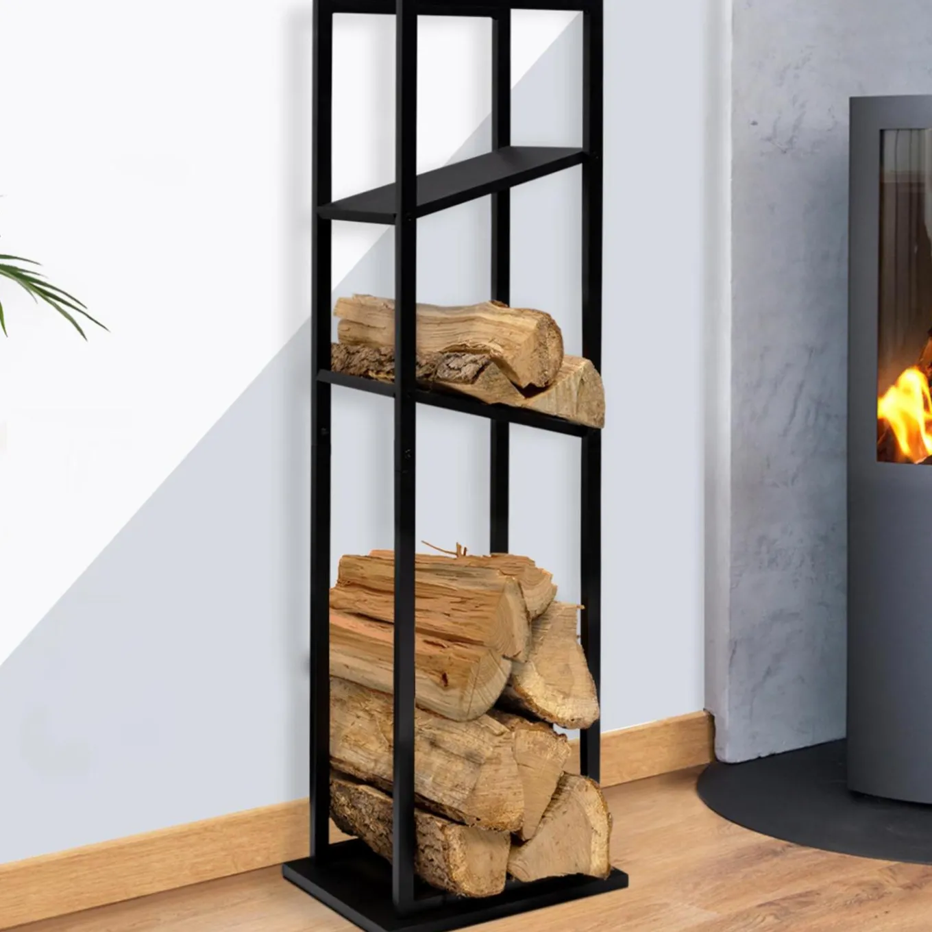 IDMarket Etagère de rangement pour bois de chauffage en acier noir* Accessoires Cheminée|Stockage Du Bois