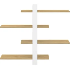 IDMarket Etagère murale avec étagères coulissantes ORA 4 niveaux façon hêtre et blanc* Etagères|Petits Meubles