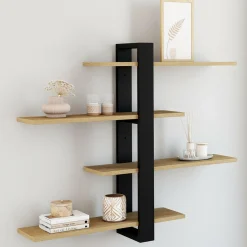 IDMarket Etagère murale avec étagères coulissantes ORA 4 niveaux façon hêtre et noir* Etagères|Petits Meubles