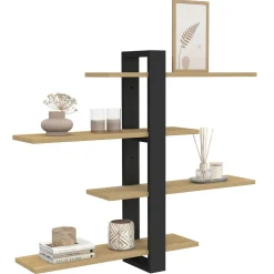 IDMarket Etagère murale avec étagères coulissantes ORA 4 niveaux façon hêtre et noir* Etagères|Petits Meubles