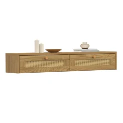 IDMarket Etagère murale console d'entrée 2 tiroirs effet naturel cannage* Décoration Et Accessoires|Etagères