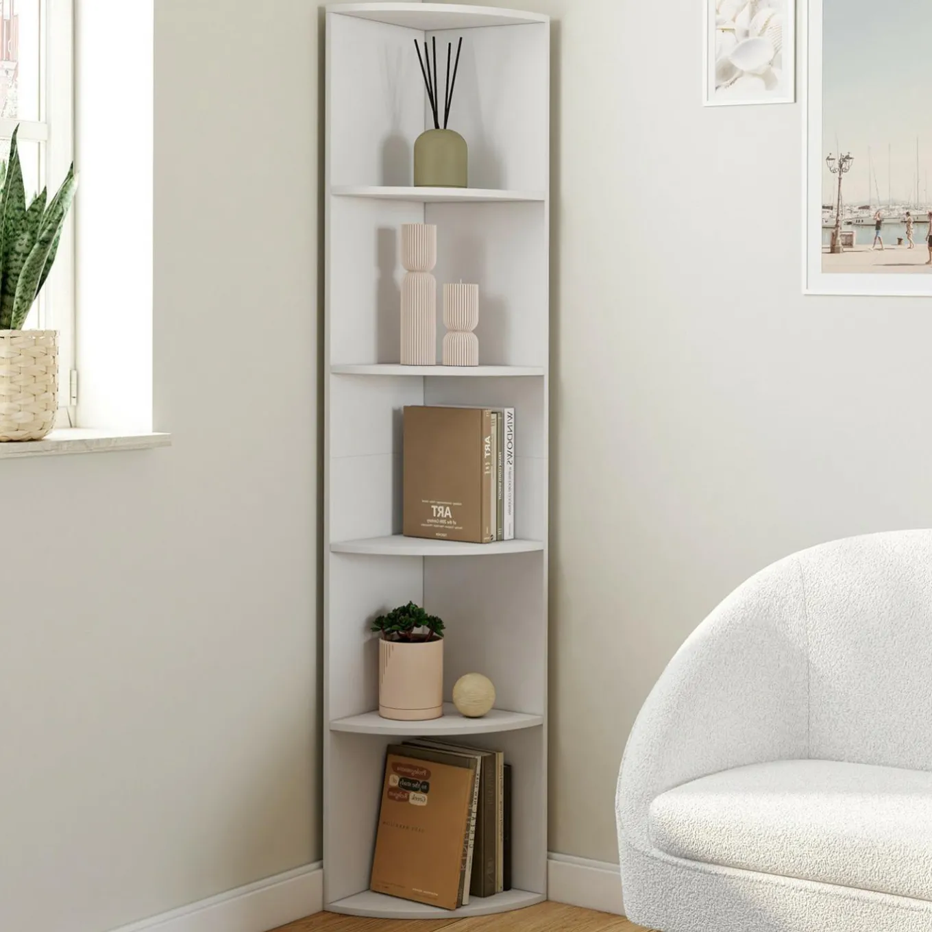 IDMarket Etagère murale d'angle 5 niveaux blanche à poser ou à fixer* Etagères|Collection Moderne