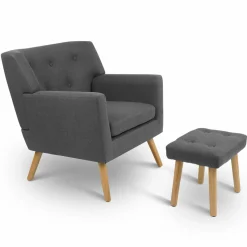 IDMarket Fauteuil avec repose pieds en tissu gris anthracite style scandinave* Collection Agencement Magasin|Collection Scandinave