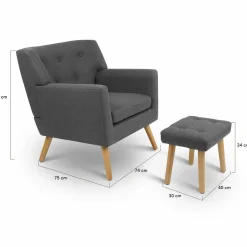 IDMarket Fauteuil avec repose pieds en tissu gris anthracite style scandinave* Collection Agencement Magasin|Collection Scandinave