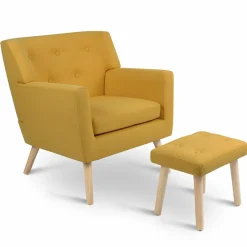 IDMarket Fauteuil avec repose pieds en tissu jaune style scandinave* Collection Agencement Magasin|Collection Scandinave