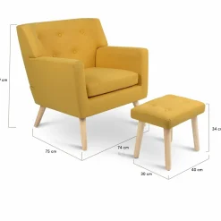 IDMarket Fauteuil avec repose pieds en tissu jaune style scandinave* Collection Agencement Magasin|Collection Scandinave