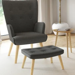 IDMarket Fauteuil avec repose-pieds gris anthracite style scandinave* Collection Scandinave|Salon Complet