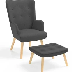 IDMarket Fauteuil avec repose-pieds gris anthracite style scandinave* Collection Scandinave|Salon Complet