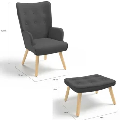 IDMarket Fauteuil avec repose-pieds gris anthracite style scandinave* Collection Scandinave|Salon Complet