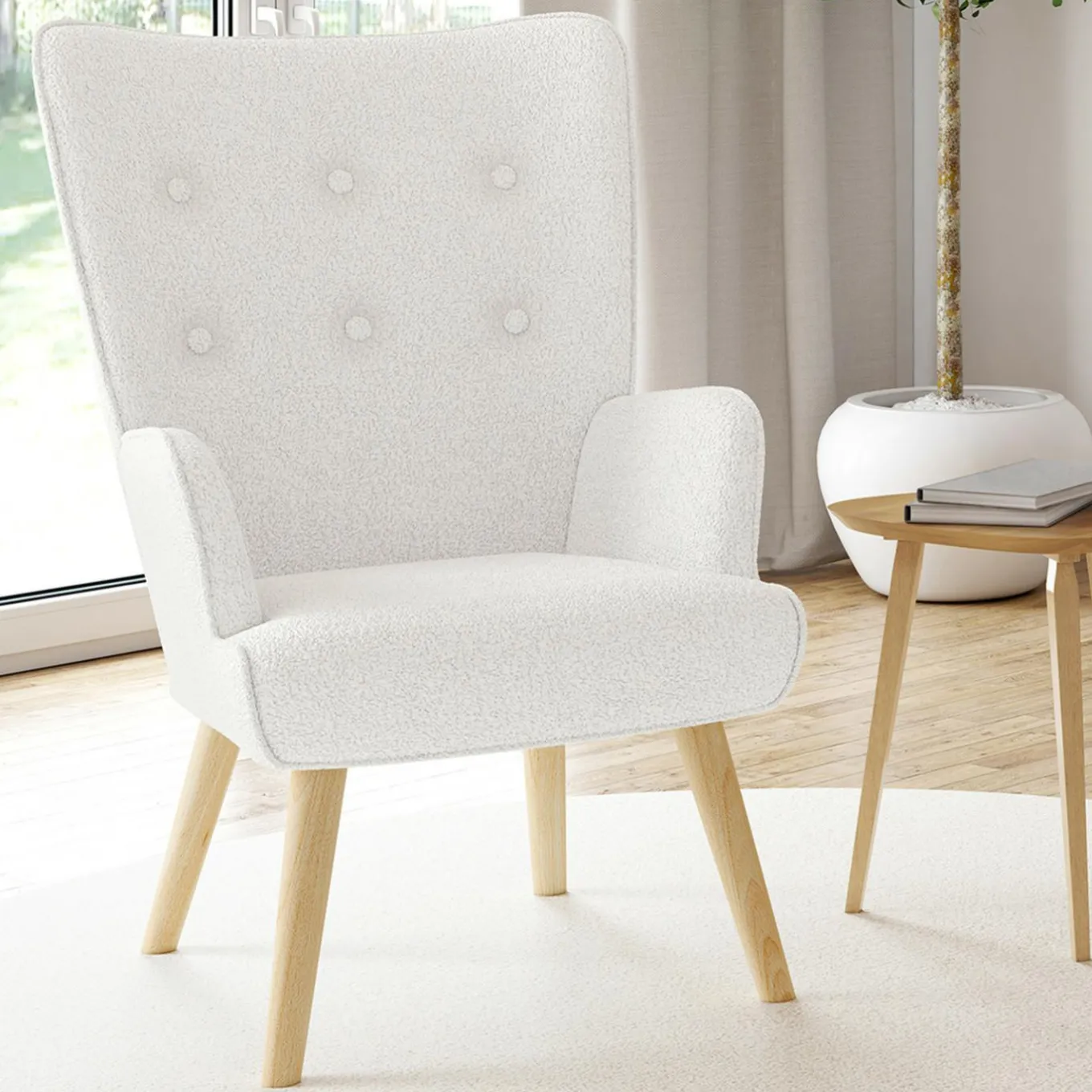 IDMarket Fauteuil bouclette blanche style scandinave* Collection Agencement Magasin|Collection Scandinave