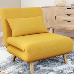IDMarket Fauteuil convertible en lit 80x190cm tissu jaune* Collection Scandinave|Fauteuils