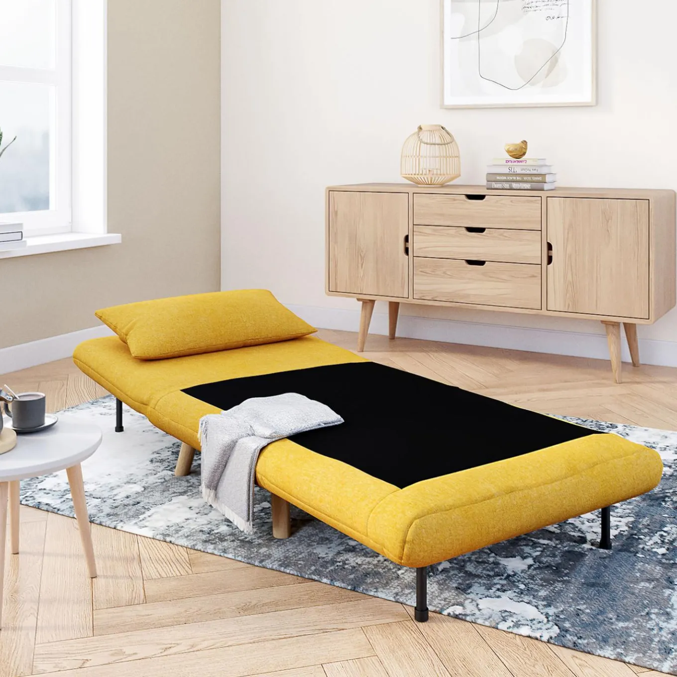 IDMarket Fauteuil convertible en lit 80x190cm tissu jaune* Collection Scandinave|Fauteuils