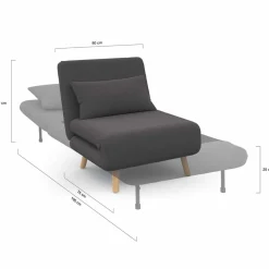 IDMarket Fauteuil convertible en lit 1 place gris anthracite* Collection Scandinave|Fauteuils