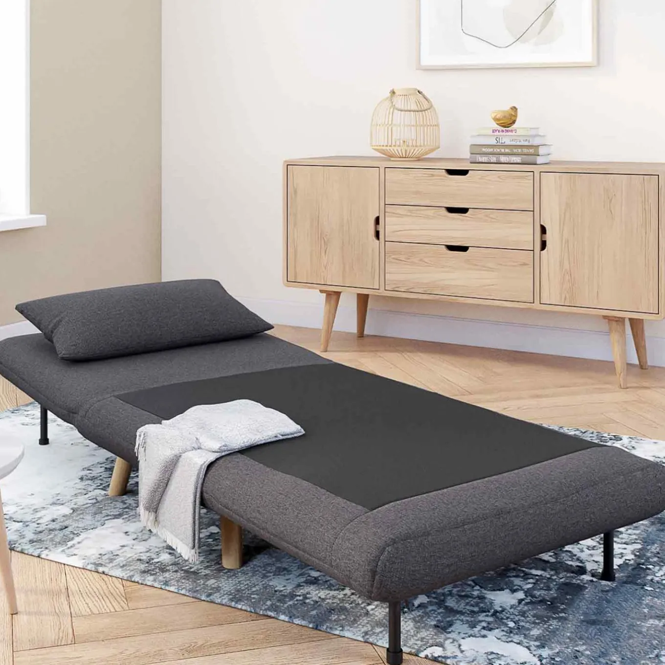 IDMarket Fauteuil convertible en lit 1 place gris anthracite* Collection Scandinave|Fauteuils