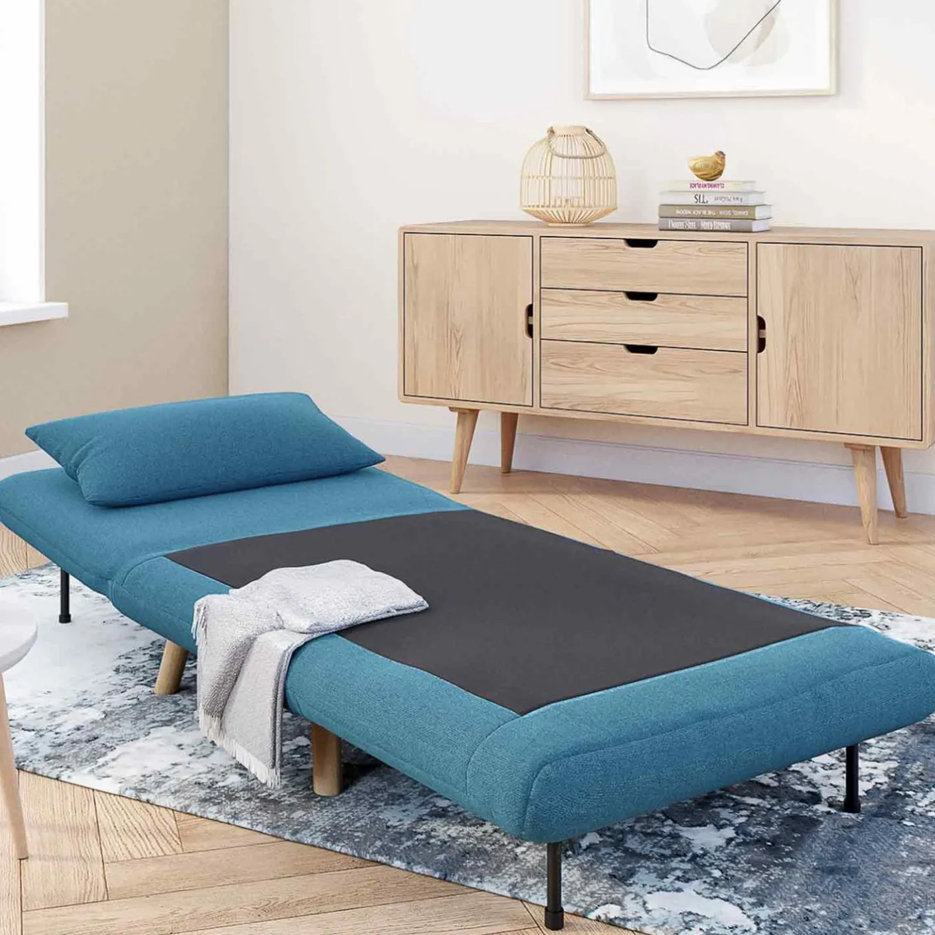 IDMarket Fauteuil convertible en lit 1 place bleu canard* Salon Complet|Fauteuils