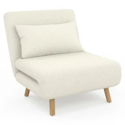 IDMarket Fauteuil convertible en lit d'appoint 1 place 80x190 cm bouclette blanc* Collection Scandinave|Fauteuils