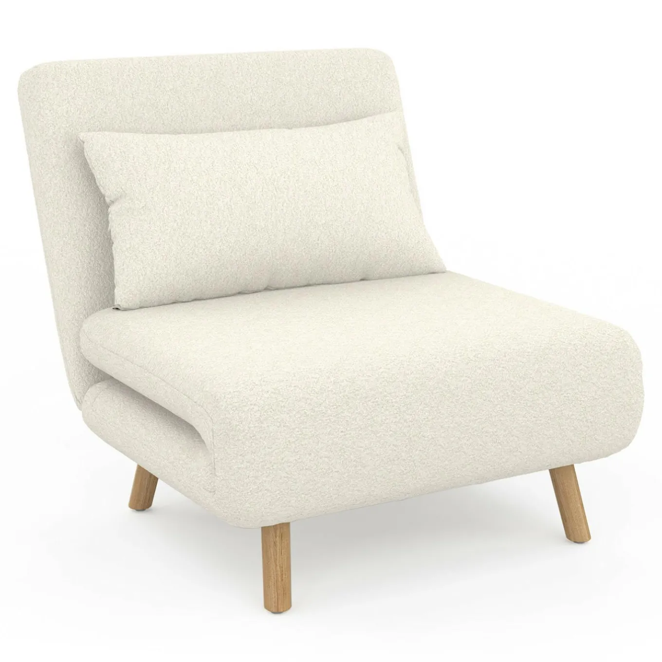 IDMarket Fauteuil convertible en lit d'appoint 1 place 80x190 cm bouclette blanc* Collection Scandinave|Fauteuils