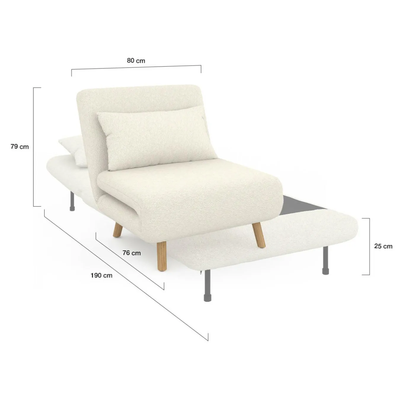 IDMarket Fauteuil convertible en lit d'appoint 1 place 80x190 cm bouclette blanc* Collection Scandinave|Fauteuils