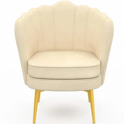IDMarket Fauteuil coquillage beige en velours pieds dorés* Collection Agencement Magasin|Collection Vintage