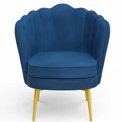 IDMarket Fauteuil coquillage en velours bleu nuit avec pieds dorés* Collection Agencement Magasin|Collection Vintage