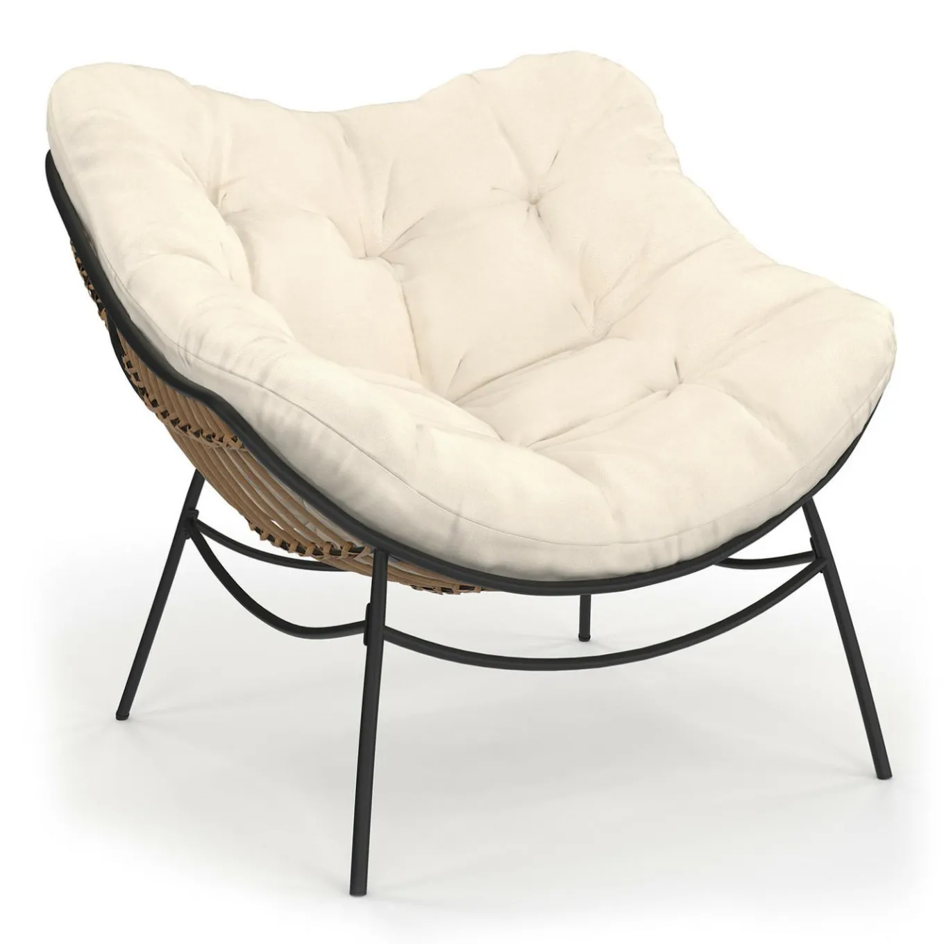 IDMarket Fauteuil de jardin relax avec coussin écru effet rotin* Fauteuils De Jardin