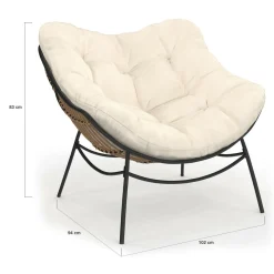 IDMarket Fauteuil de jardin relax avec coussin écru effet rotin* Fauteuils De Jardin