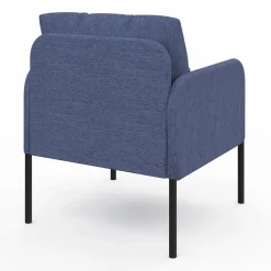 IDMarket Fauteuil en tissu bleu moderne pieds métal noir* Fauteuils|Collection Moderne