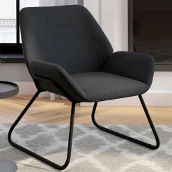 IDMarket Fauteuil en tissu gris anthracite et pieds métal noirs* Collection Moderne|Fauteuils