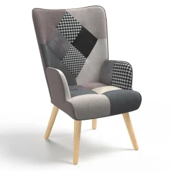 IDMarket Fauteuil en tissu gris, blanc et noir style scandinave* Collection Scandinave|Salon Complet