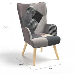 IDMarket Fauteuil en tissu gris, blanc et noir style scandinave* Collection Scandinave|Salon Complet