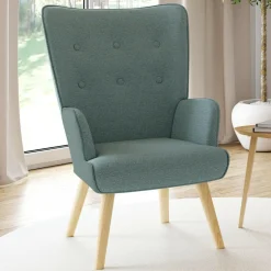 IDMarket Fauteuil en tissu vert eucalyptus scandinave* Fauteuils