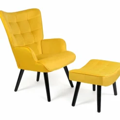 IDMarket Fauteuil en velours jaune style scandinave* Collection Vintage|Collection Scandinave