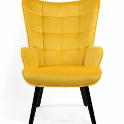 IDMarket Fauteuil en velours jaune style scandinave* Collection Vintage|Collection Scandinave
