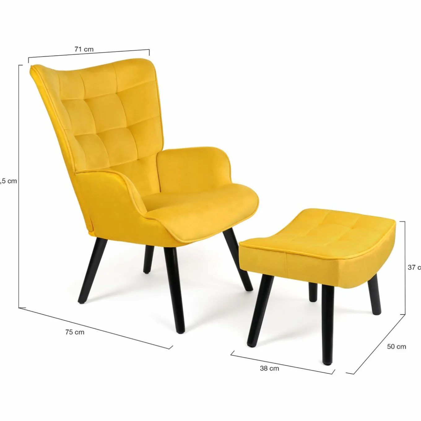 IDMarket Fauteuil en velours jaune style scandinave* Collection Vintage|Collection Scandinave