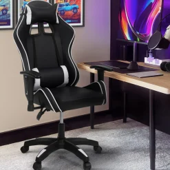 IDMarket Fauteuil gamer noir et blanc réglable et inclinable accoudoirs pivotants* Collection Télétravail|Chaises De Bureau Et Accessoires