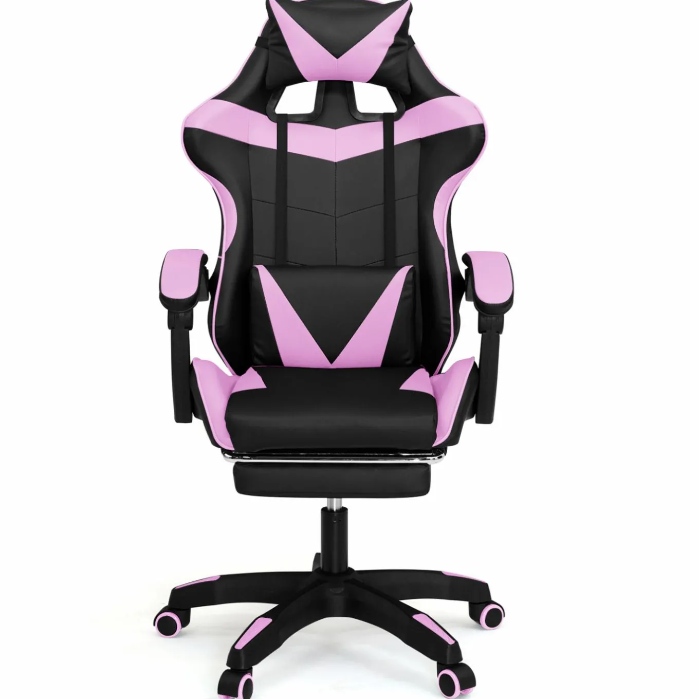 IDMarket Fauteuil gamer noir et rose avec repose-pied + coussin tête et lombaire* Collection Télétravail|Chaises De Bureau Et Accessoires
