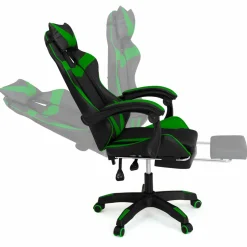 IDMarket Fauteuil gamer réglable et inclinable avec repose pied et coussins noir et vert* Collection Télétravail|Chaises De Bureau Et Accessoires