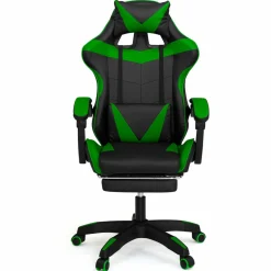 IDMarket Fauteuil gamer réglable et inclinable avec repose pied et coussins noir et vert* Collection Télétravail|Chaises De Bureau Et Accessoires