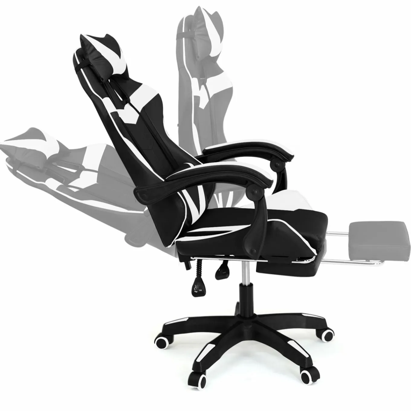 IDMarket Fauteuil gamer réglable et inclinable avec repose-pied et coussins noir et blanc* Collection Télétravail|Chaises De Bureau Et Accessoires