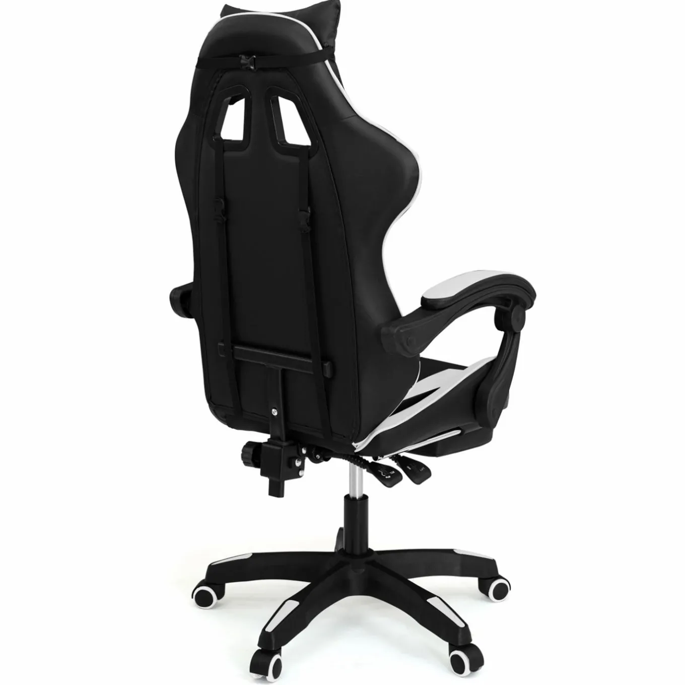 IDMarket Fauteuil gamer réglable et inclinable avec repose-pied et coussins noir et blanc* Collection Télétravail|Chaises De Bureau Et Accessoires