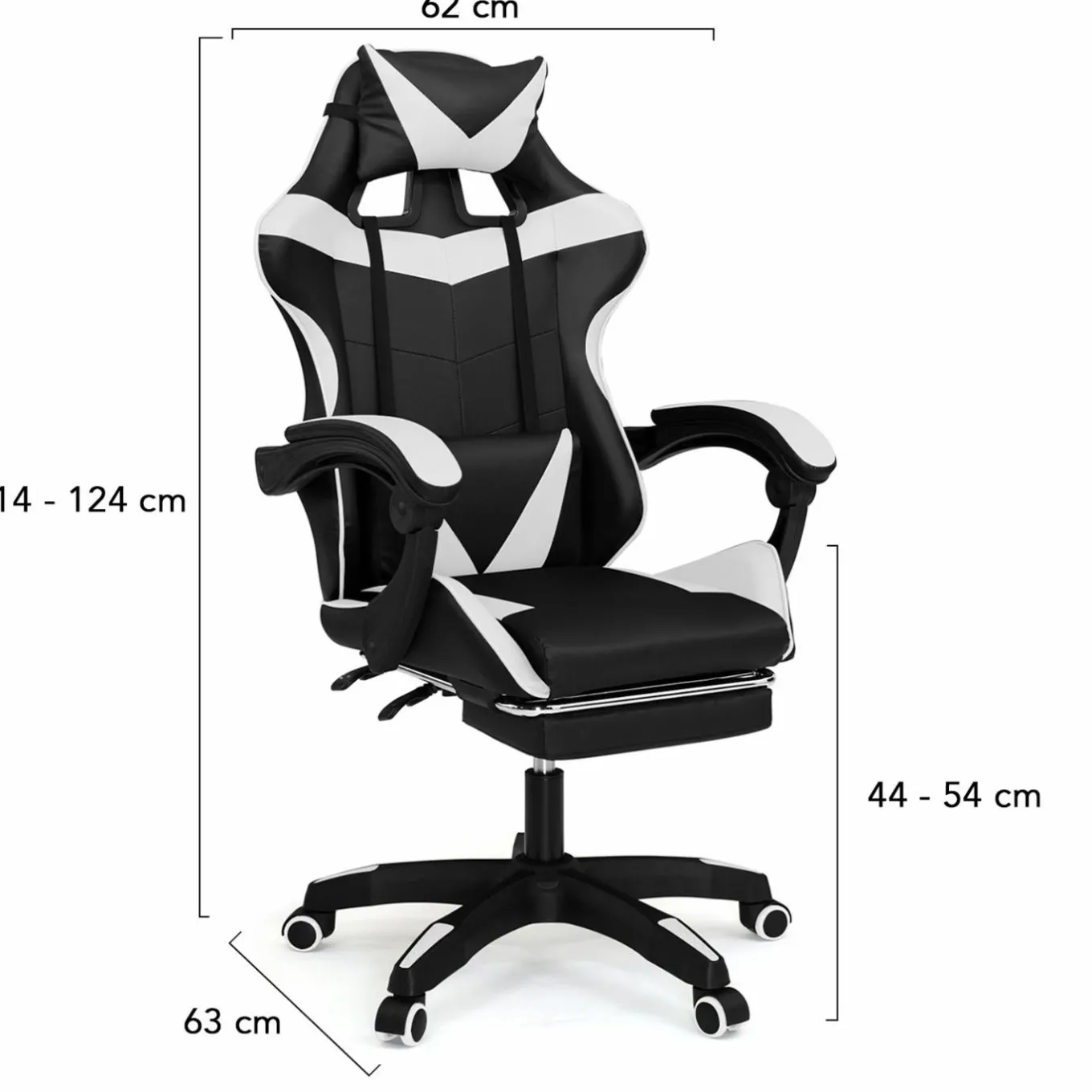 IDMarket Fauteuil gamer réglable et inclinable avec repose-pied et coussins noir et blanc* Collection Télétravail|Chaises De Bureau Et Accessoires