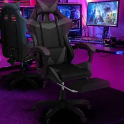 IDMarket Fauteuil gamer réglable et inclinable avec repose-pied et coussins noir et gris* Collection Télétravail|Chaises De Bureau Et Accessoires