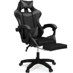 IDMarket Fauteuil gamer réglable et inclinable avec repose-pied et coussins noir et gris* Collection Télétravail|Chaises De Bureau Et Accessoires