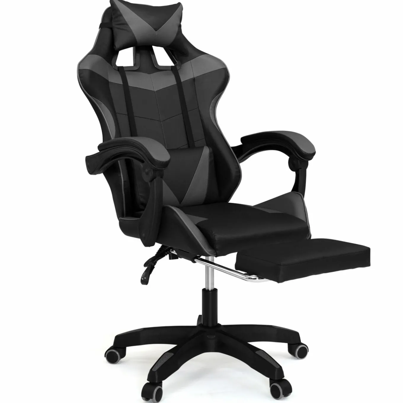 IDMarket Fauteuil gamer réglable et inclinable avec repose-pied et coussins noir et gris* Collection Télétravail|Chaises De Bureau Et Accessoires