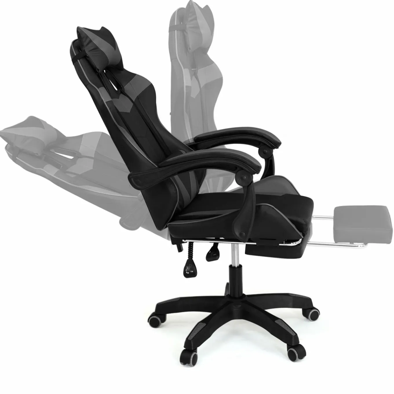IDMarket Fauteuil gamer réglable et inclinable avec repose-pied et coussins noir et gris* Collection Télétravail|Chaises De Bureau Et Accessoires