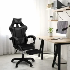 IDMarket Fauteuil gamer réglable et inclinable avec repose-pied et coussins noir et gris* Collection Télétravail|Chaises De Bureau Et Accessoires