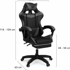 IDMarket Fauteuil gamer réglable et inclinable avec repose-pied et coussins noir et gris* Collection Télétravail|Chaises De Bureau Et Accessoires